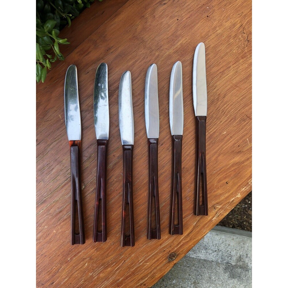 Stanhome Bakelite Kitchen Table Knives Stainless Steel Set of 6 Vintage